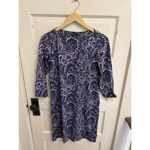 Talbots Women's Purple Paisley Stretch 3/4 Sleeve Dress Size Medium Petite $139